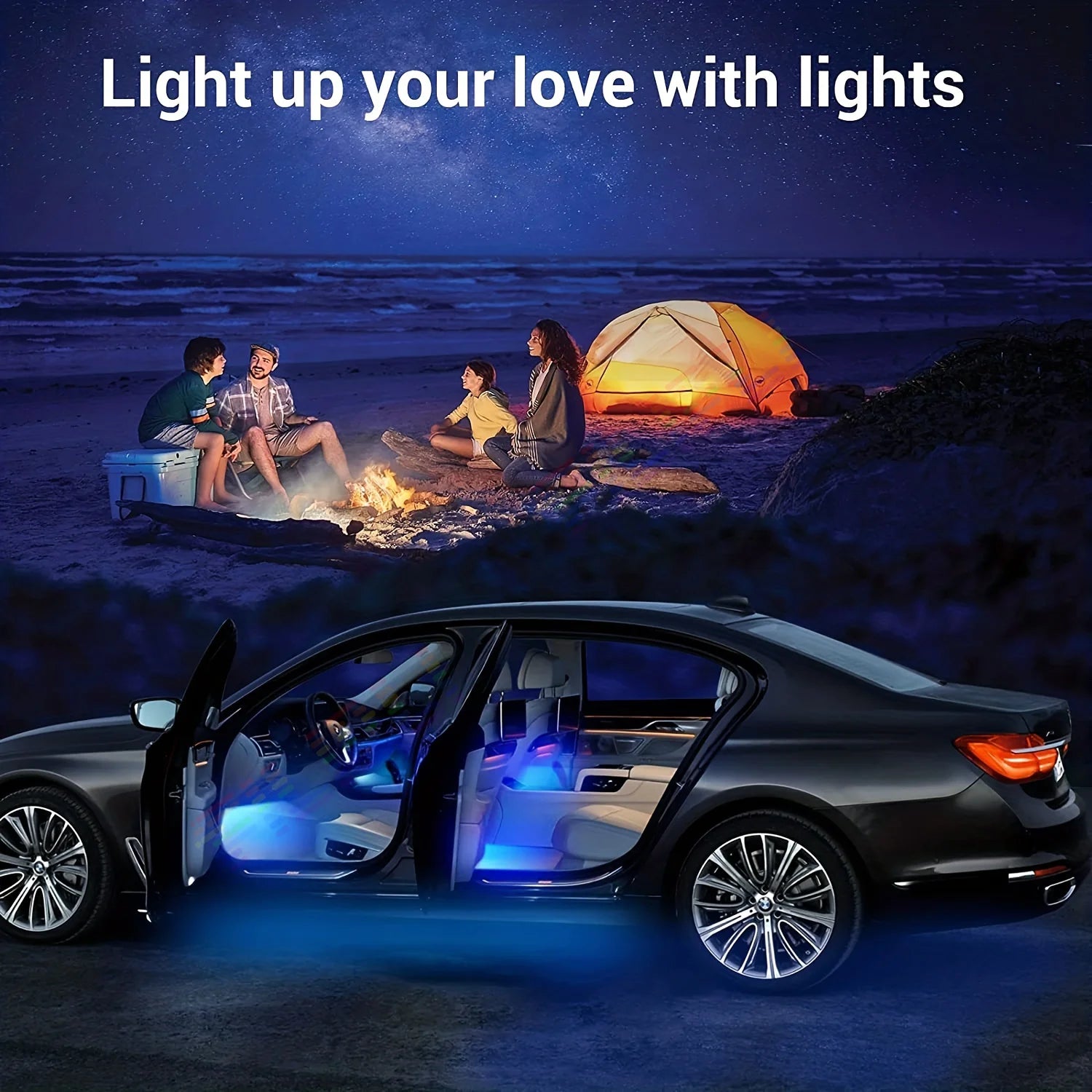 Full-Color RGB Car Interior Lighting – 18-in-1 Dual Zone Neon Acrylic Strip