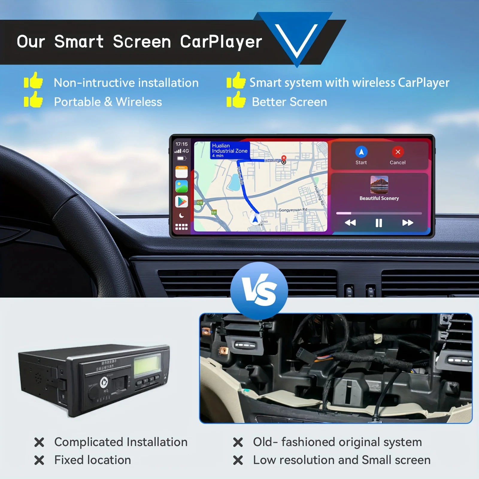 10.26” Car Radio & Video Player – WIFI Screen for Apple & Android Devices