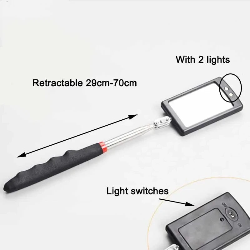 Car 360° Inspection Mirror – Telescopic Mechanic Tool with LED Light