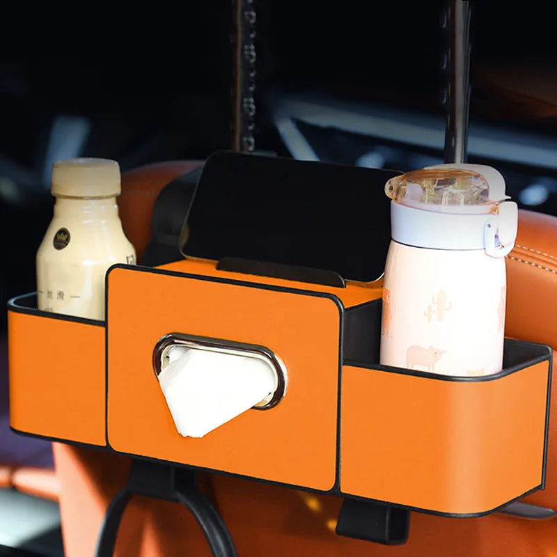 Car Backseat Storage Organizer – Tidy Hanging Box for Tissue, Phone & Drinks