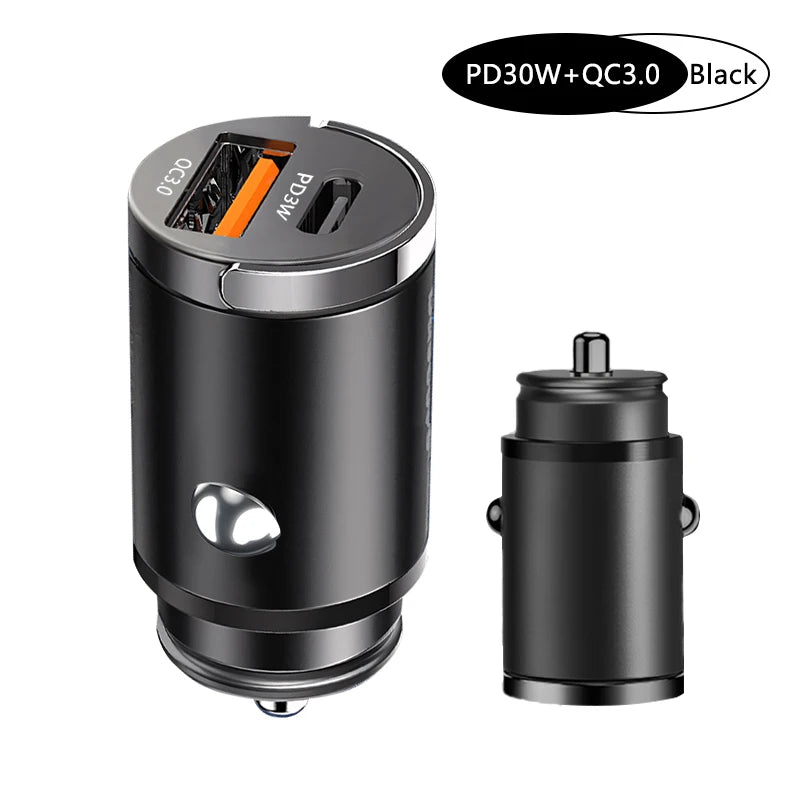 100W Mini Car Charger – Fast PD & QC3.0 USB-C for iPhone, Samsung