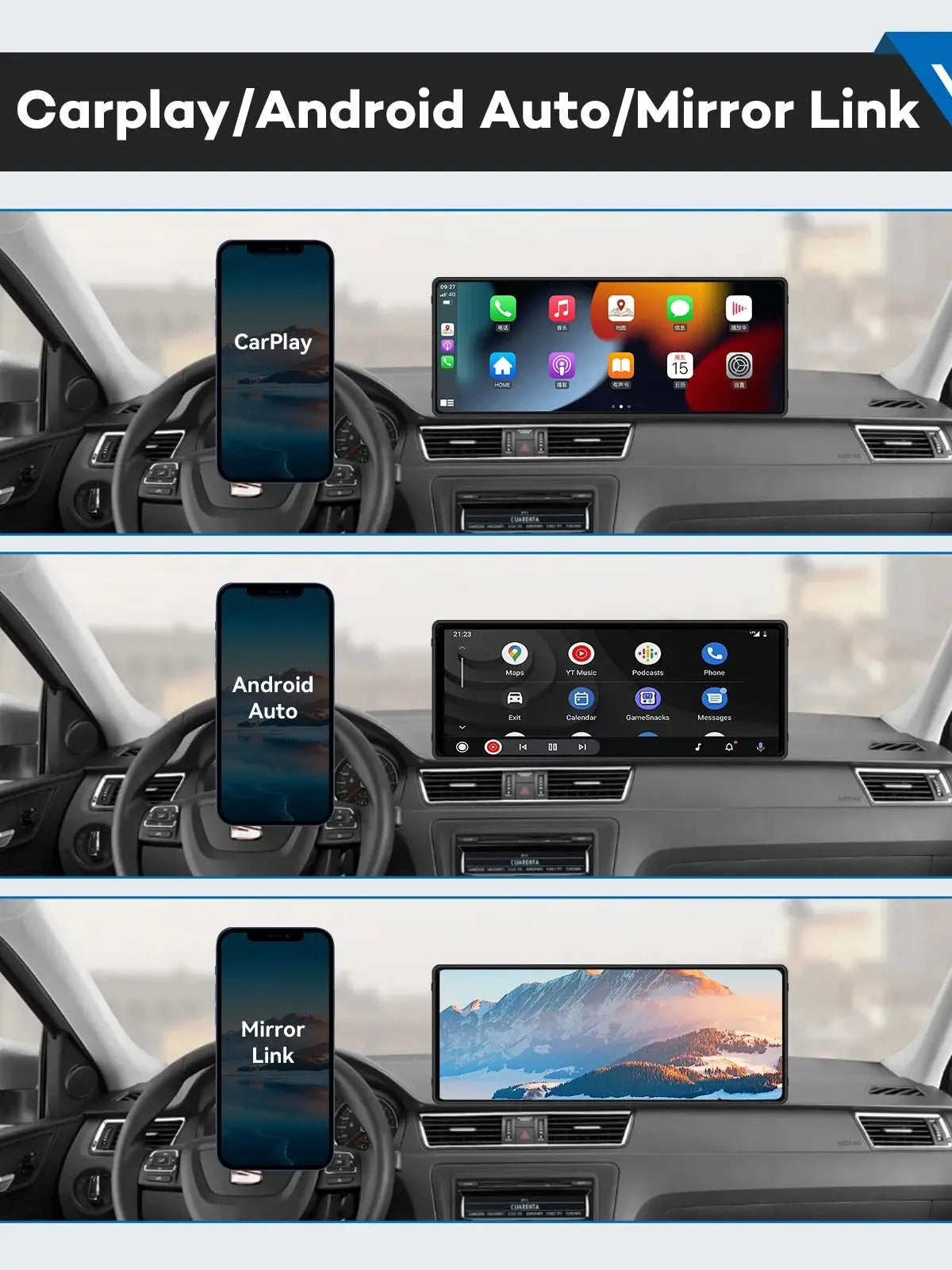 10.26” Car Radio & Video Player – WIFI Screen for Apple & Android Devices