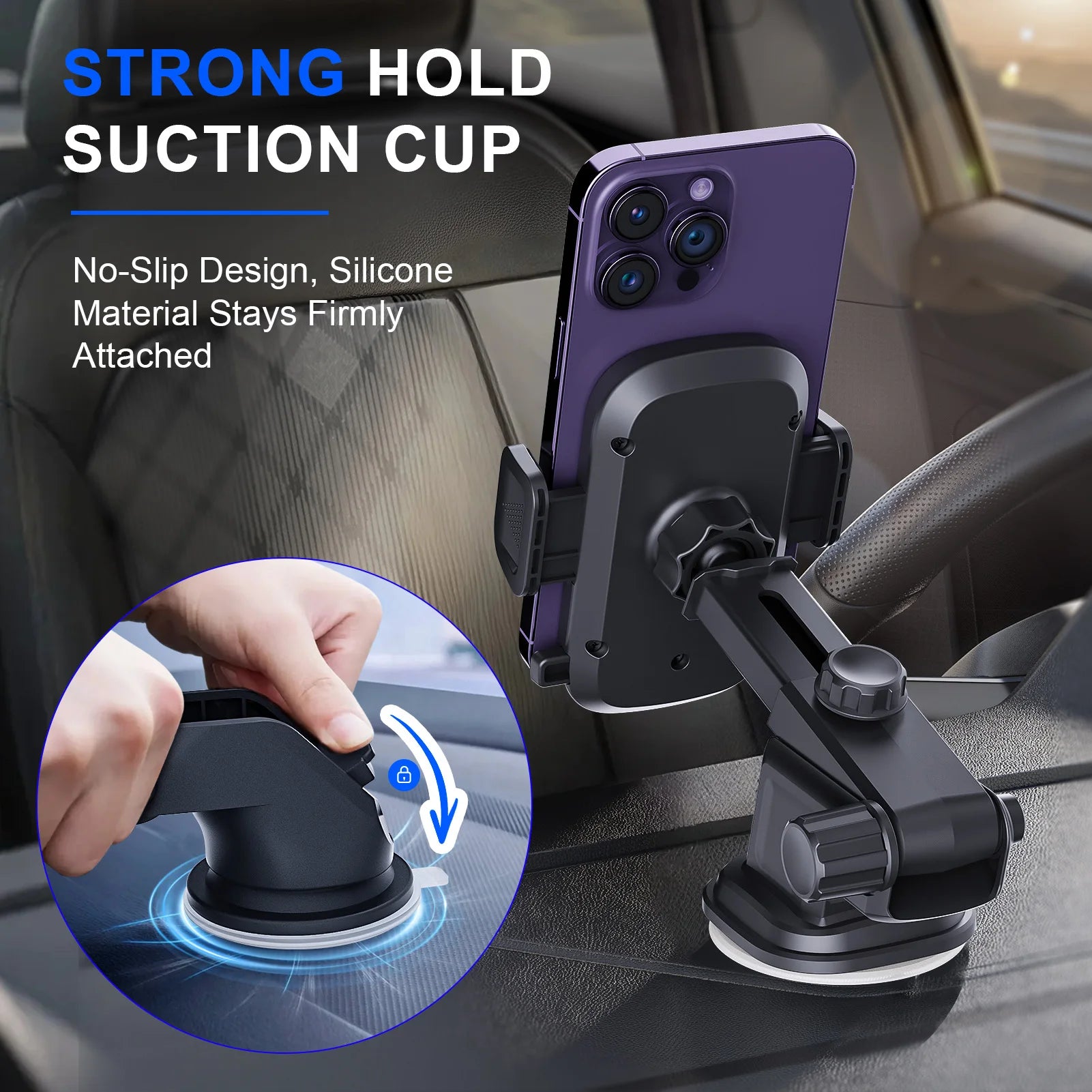 360° Car Phone Holder – Strong Suction Stand for iPhone 16 & All Smartphones