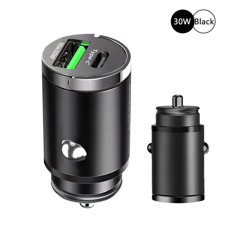 100W Mini Car Charger – Fast PD & QC3.0 USB-C for iPhone, Samsung