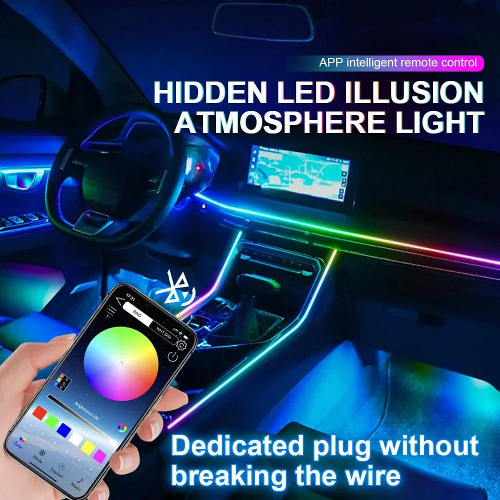 Full-Color RGB Car Interior Lighting – 18-in-1 Dual Zone Neon Acrylic Strip