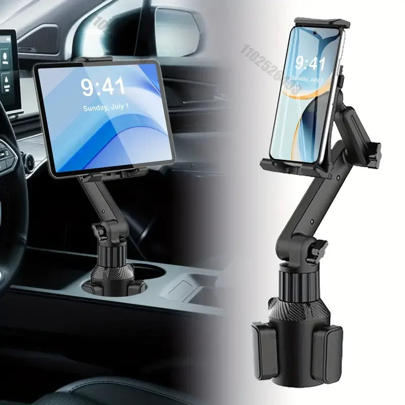 360° Adjustable Tablet & Smartphone Car Mount – Cup Holder Triangular Base