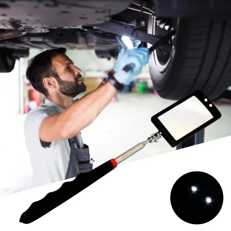 Car 360° Inspection Mirror – Telescopic Mechanic Tool with LED Light