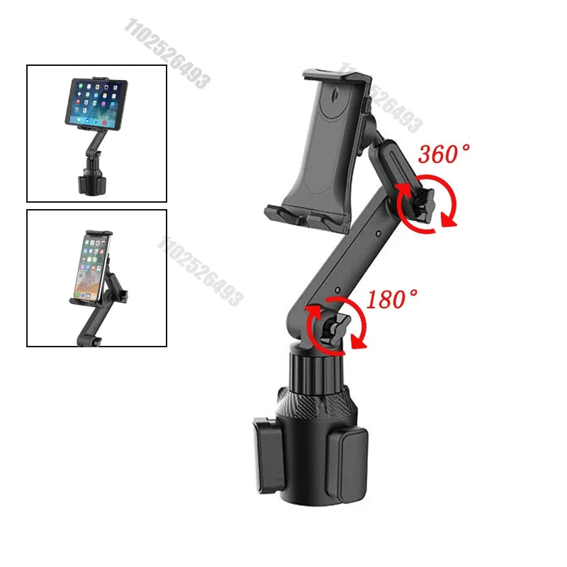 360° Adjustable Tablet & Smartphone Car Mount – Cup Holder Triangular Base