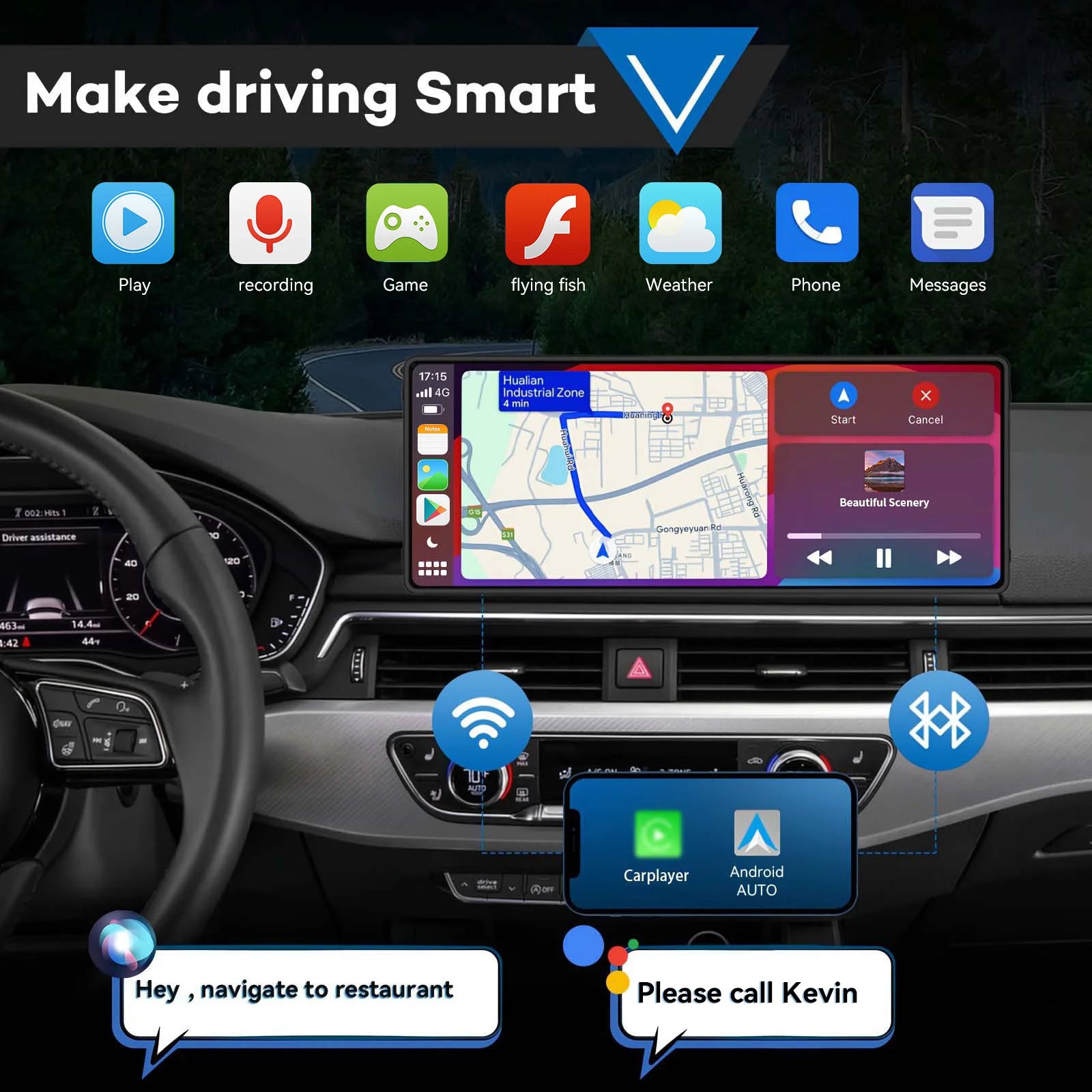 10.26” Car Radio & Video Player – WIFI Screen for Apple & Android Devices
