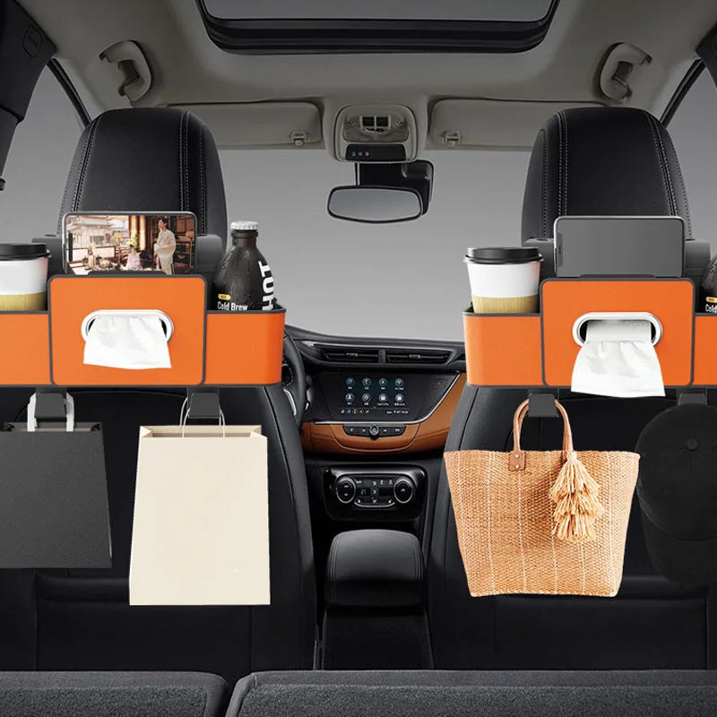 Car Backseat Storage Organizer – Tidy Hanging Box for Tissue, Phone & Drinks