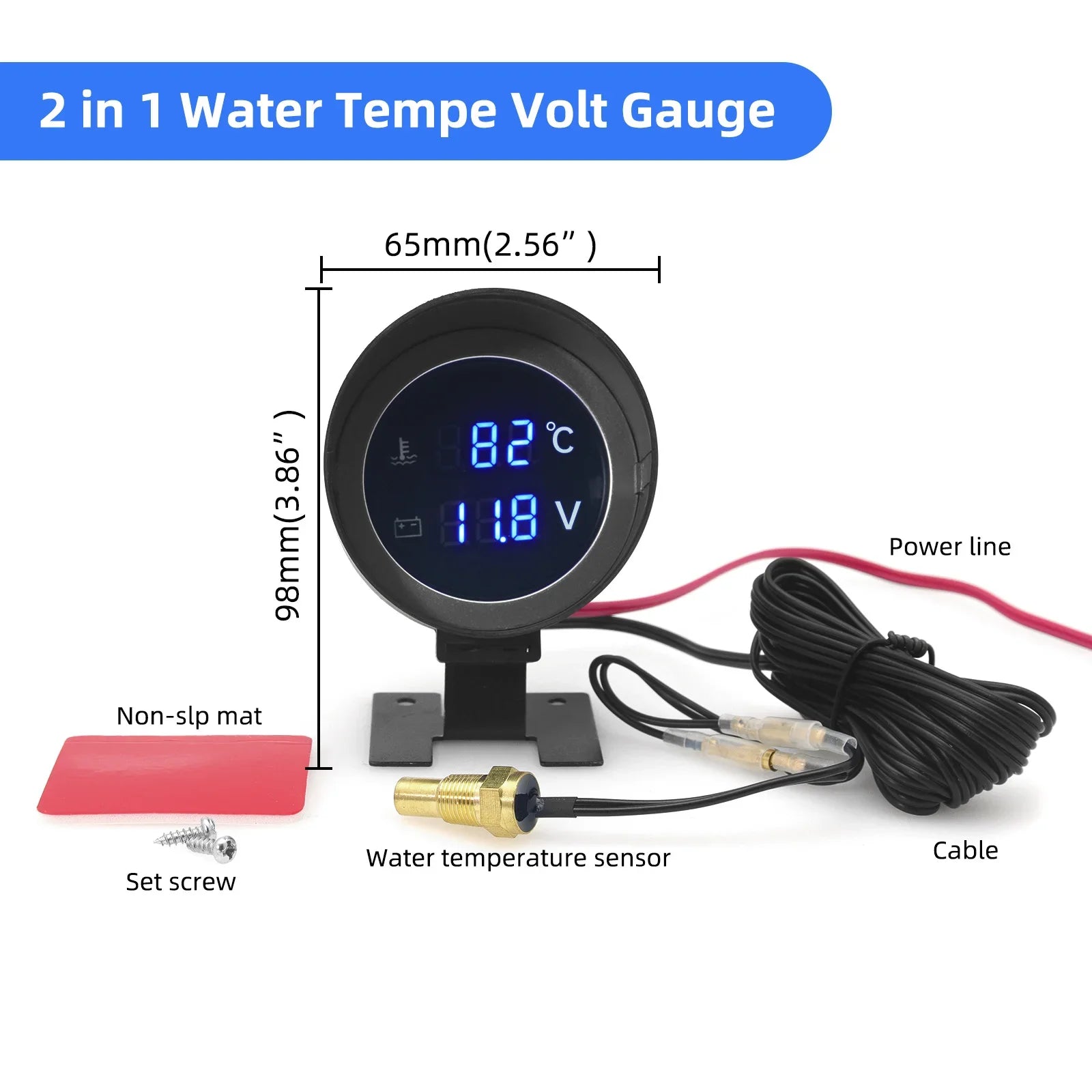 2-in-1 LED Digital Water Temp & Voltmeter – 12V/24V Car & Truck Gauge