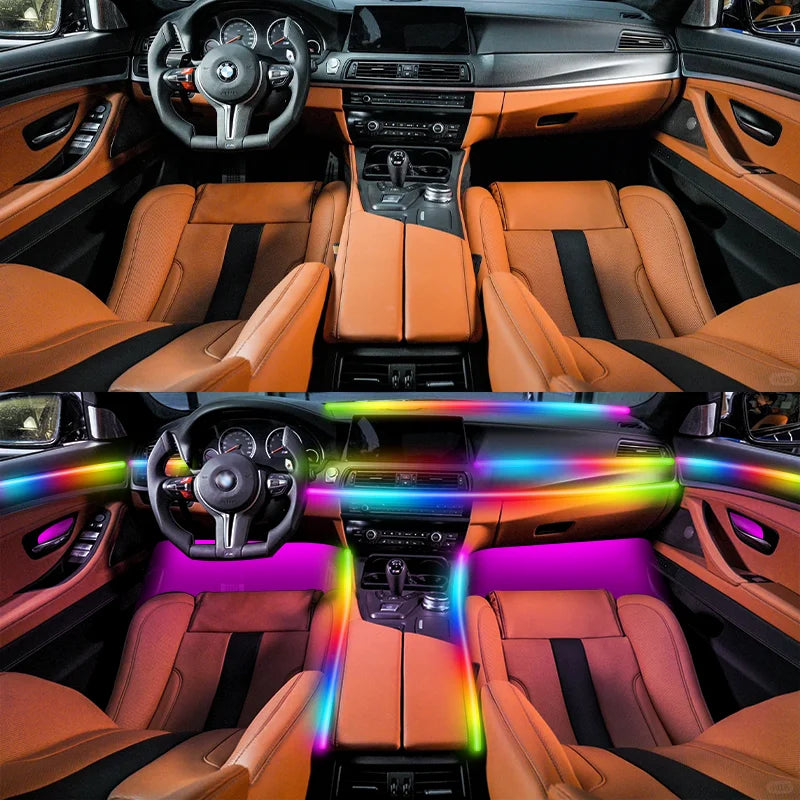 Full-Color RGB Car Interior Lighting – 18-in-1 Dual Zone Neon Acrylic Strip
