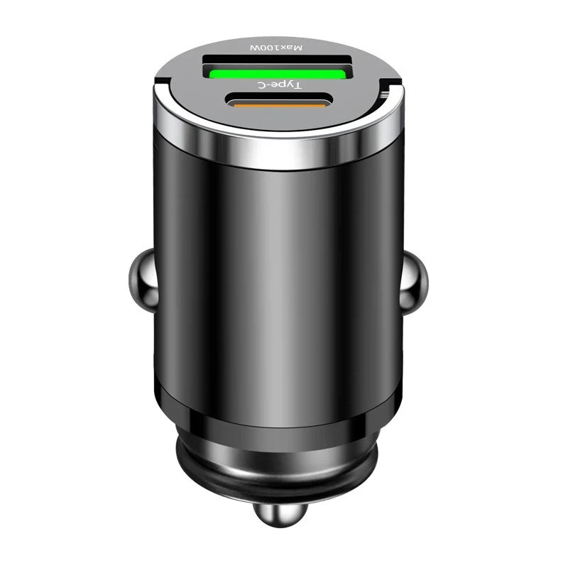 100W Mini Car Charger – PD Type-C Fast Charging for iPhone, Samsung