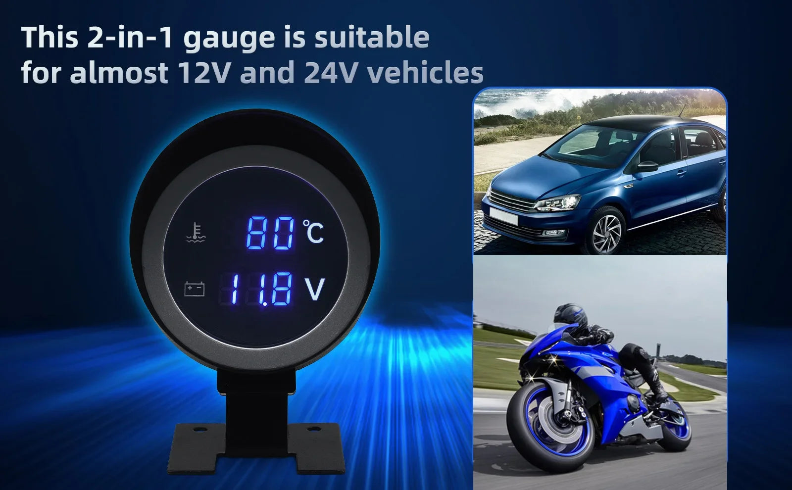 2-in-1 LED Digital Water Temp & Voltmeter – 12V/24V Car & Truck Gauge