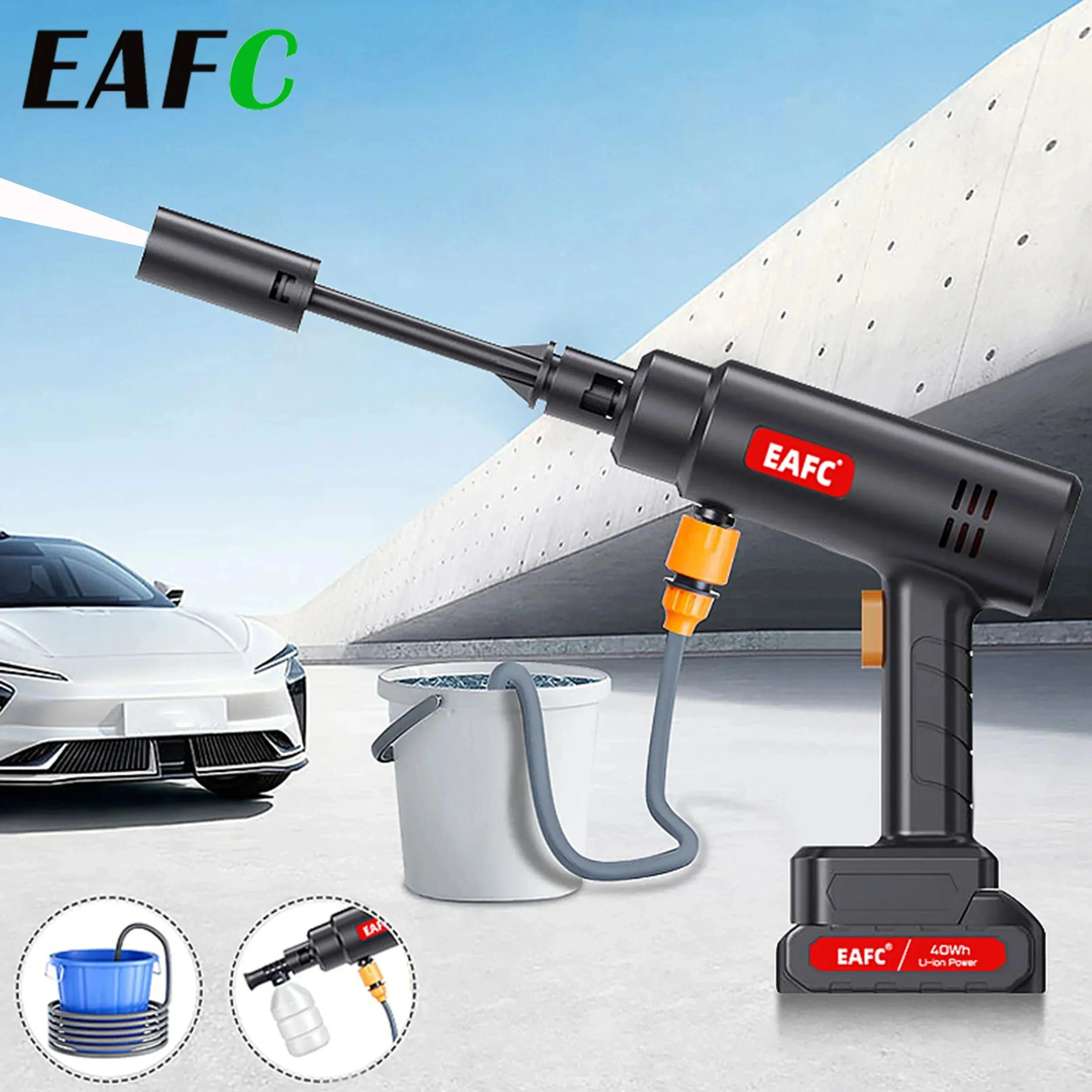 EAFC 60Bar Cordless Electric Car Wash Gun – High-Pressure Foam Spray Cleaner