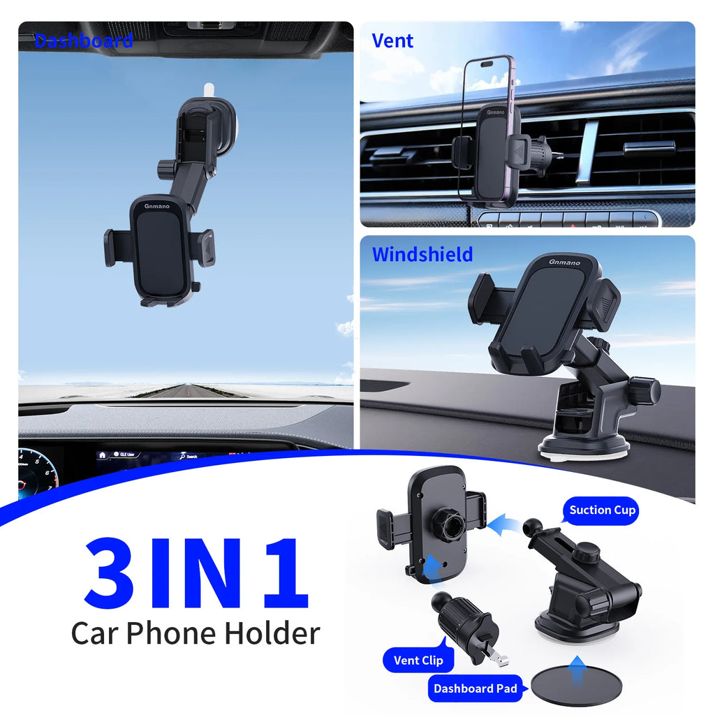 360° Car Phone Holder – Strong Suction Stand for iPhone 16 & All Smartphones