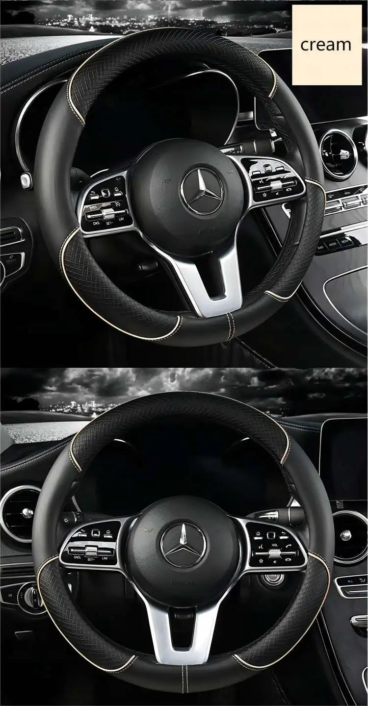 Universal Leather Steering Wheel Cover – Anti-Slip & All-Season Fit