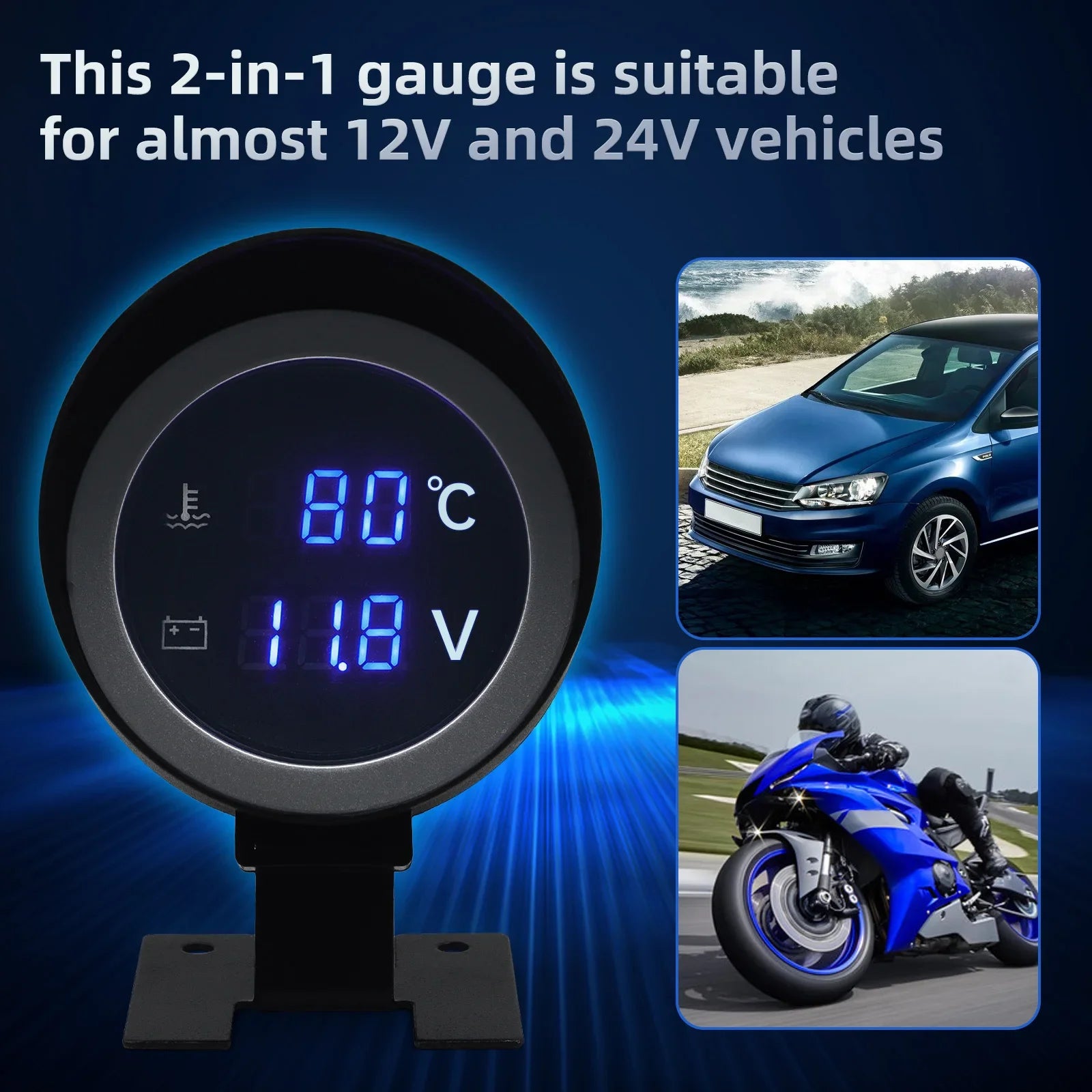 2-in-1 LED Digital Water Temp & Voltmeter – 12V/24V Car & Truck Gauge