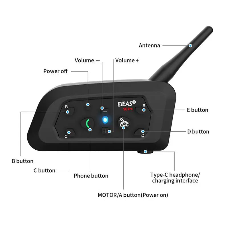 EJEAS V6 Pro Moto Intercom – Wireless Helmet Walkie Talkie Headset