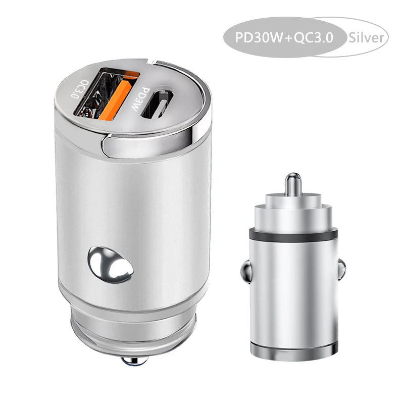 100W Mini Car Charger – Fast PD & QC3.0 USB-C for iPhone, Samsung