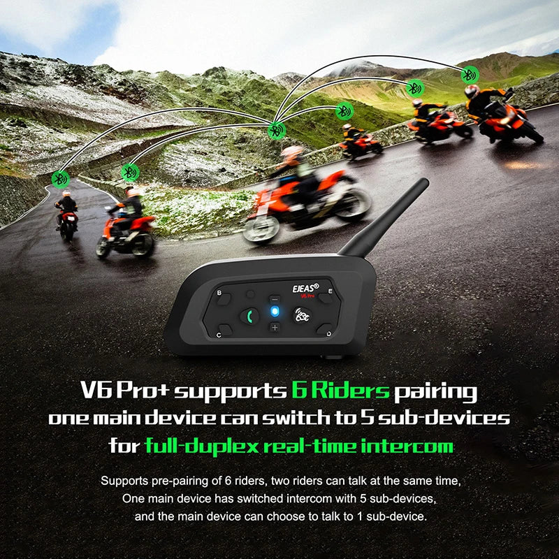 EJEAS V6 Pro Moto Intercom – Wireless Helmet Walkie Talkie Headset