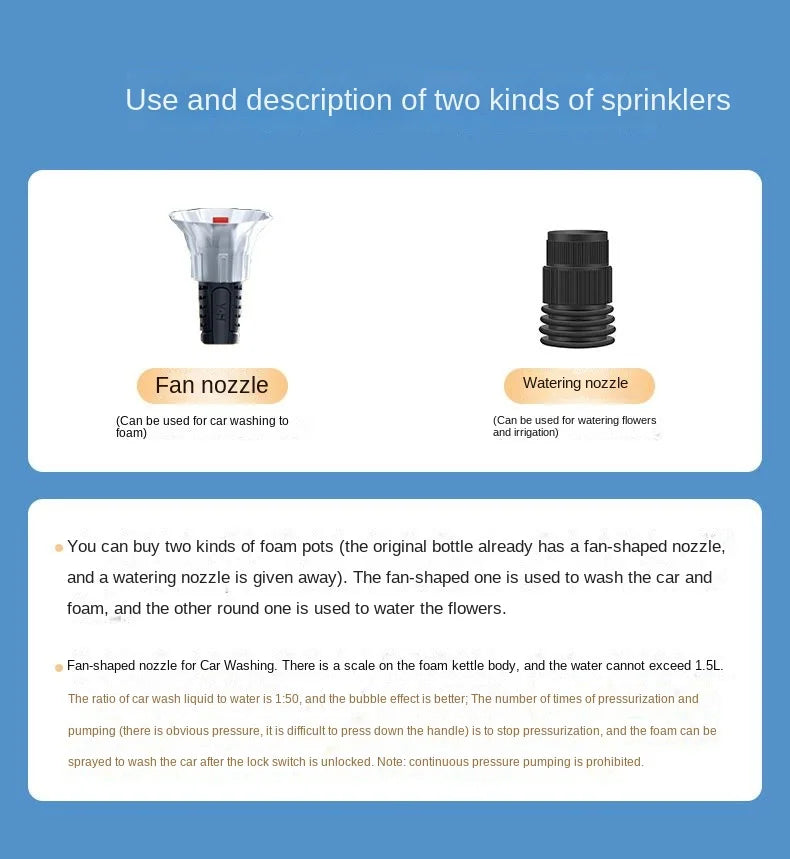 2L Hand Pump Foam Sprayer – Multi-Nozzle Snow Foam Car Wash & Cleaning Bottle