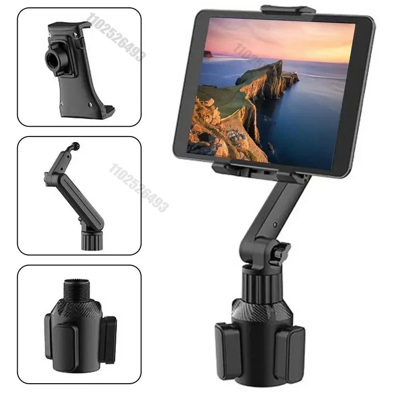 360° Adjustable Tablet & Smartphone Car Mount – Cup Holder Triangular Base