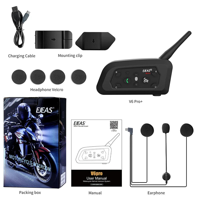 EJEAS V6 Pro Moto Intercom – Wireless Helmet Walkie Talkie Headset