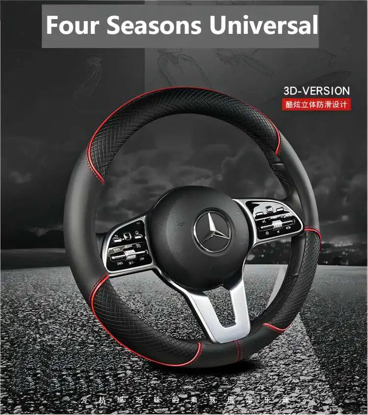 Universal Leather Steering Wheel Cover – Anti-Slip & All-Season Fit