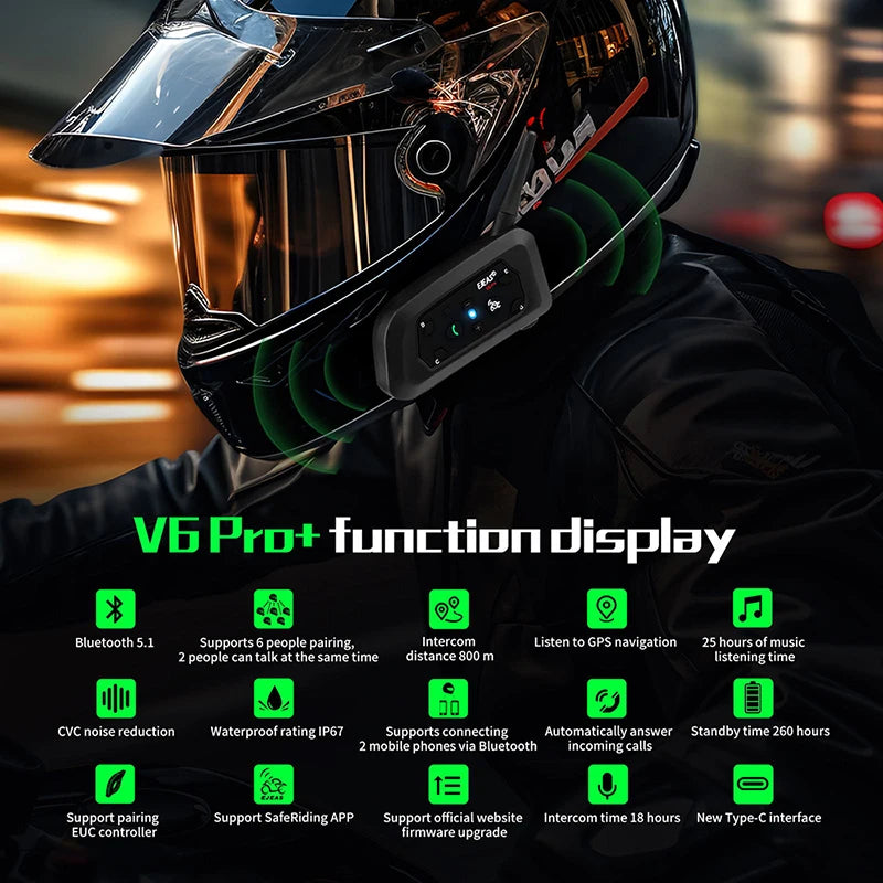 EJEAS V6 Pro Moto Intercom – Wireless Helmet Walkie Talkie Headset