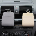 Universal Car Air Vent Hanging Organizer – Leather Storage & Phone Holder