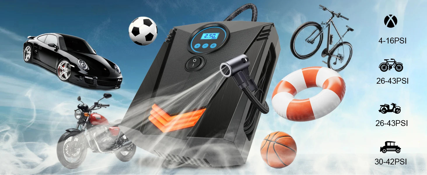 GUWIEYG DC12V Car Air Pump – 150PSI Digital Tire Inflator for Auto & Bikes