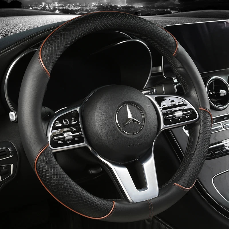 Universal Leather Steering Wheel Cover – Anti-Slip & All-Season Fit