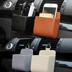 Universal Car Air Vent Hanging Organizer – Leather Storage & Phone Holder