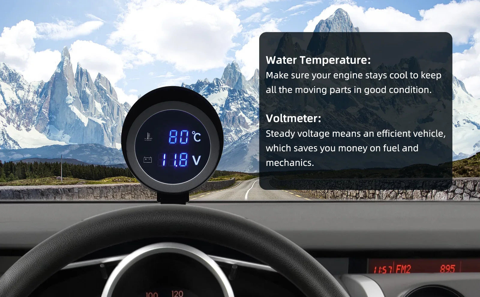 2-in-1 LED Digital Water Temp & Voltmeter – 12V/24V Car & Truck Gauge