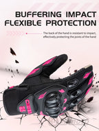 Unisex Touchscreen Moto Gloves – Pink & Black Lightweight Motorbike Gloves