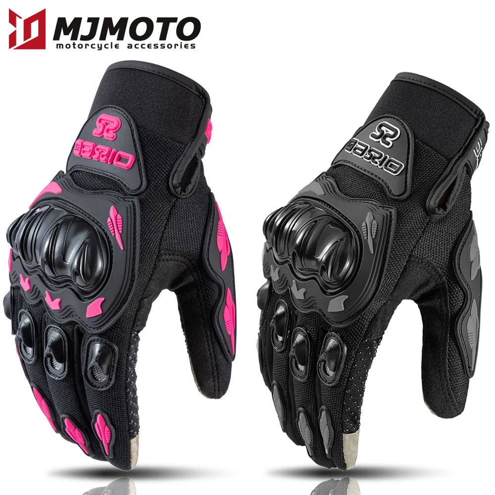 Unisex Touchscreen Moto Gloves – Pink & Black Lightweight Motorbike Gloves