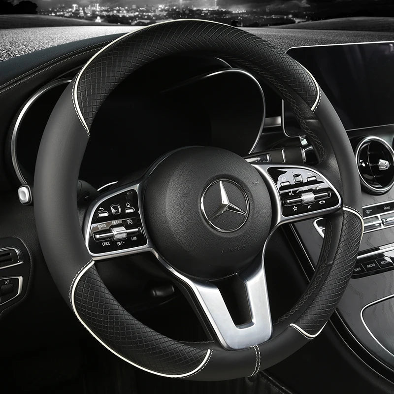 Universal Leather Steering Wheel Cover – Anti-Slip & All-Season Fit