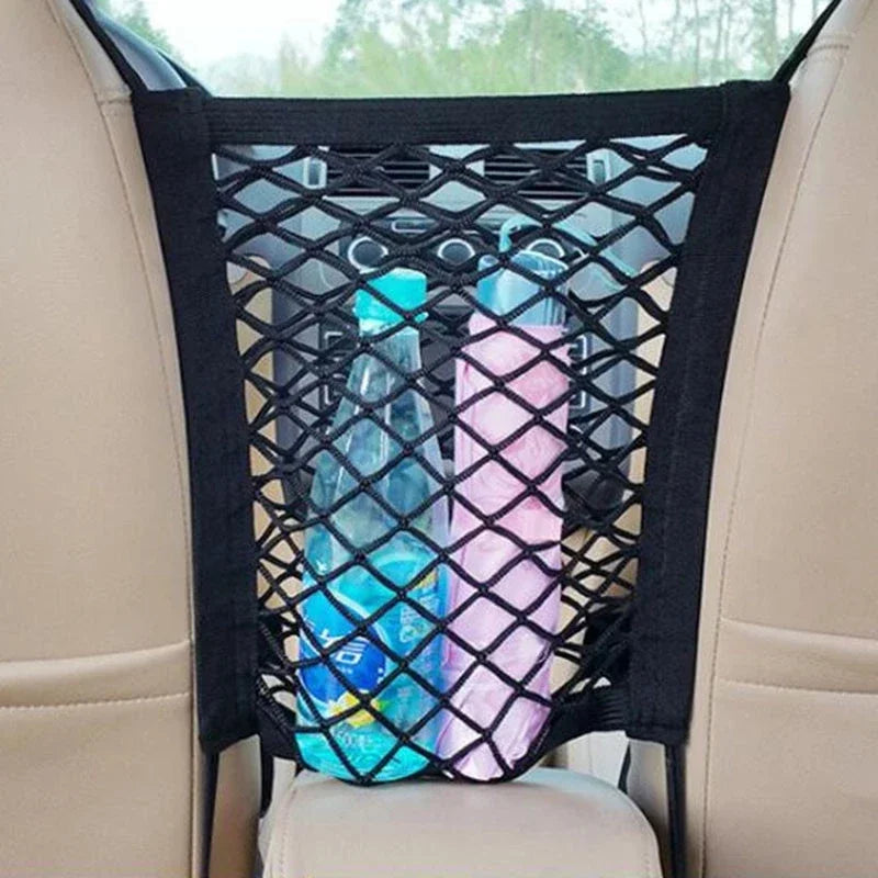 Car Storage Net Bag – Elastic Organizer & Pet Barrier Between Seats