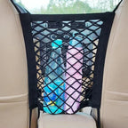 Car Storage Net Bag – Elastic Organizer & Pet Barrier Between Seats