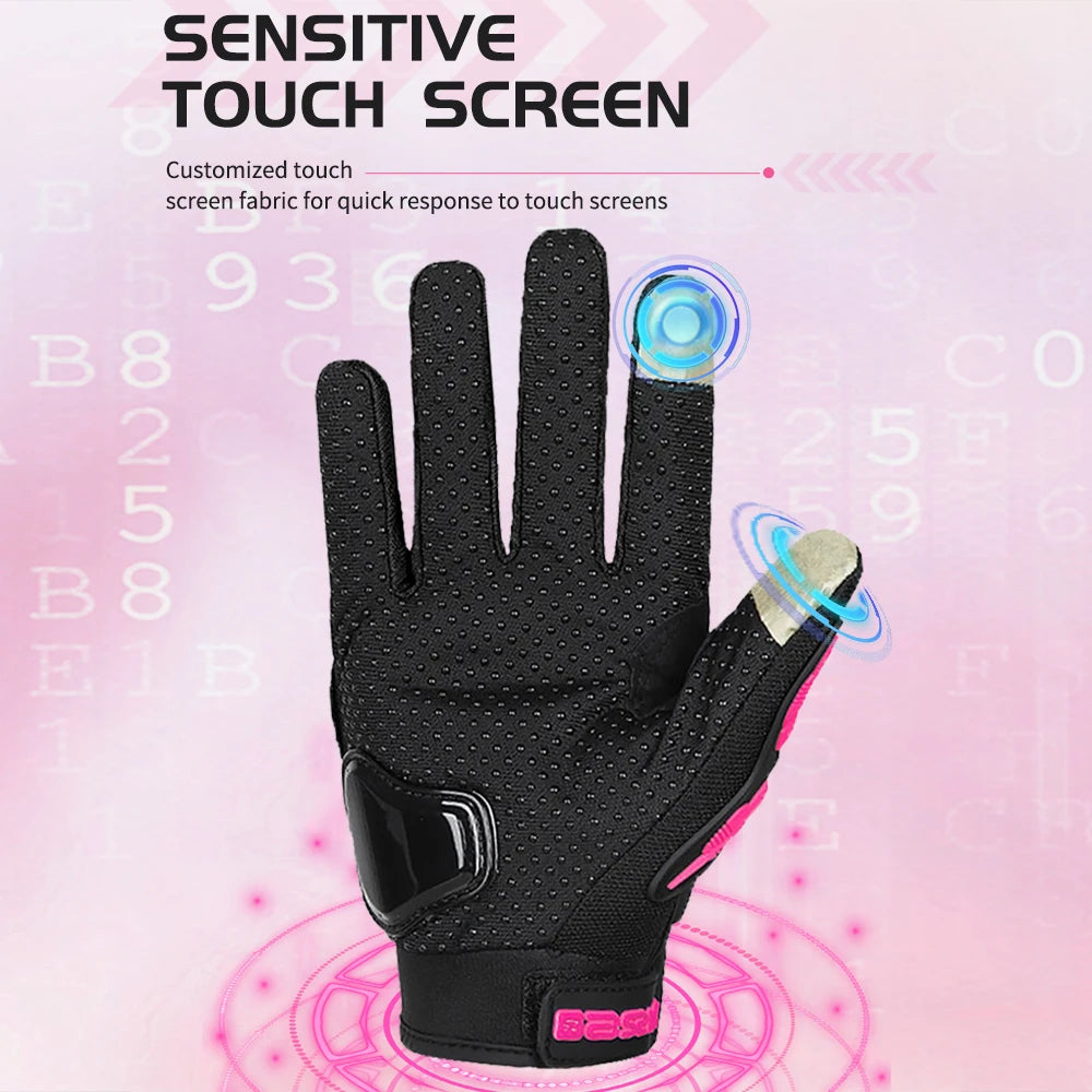Unisex Touchscreen Moto Gloves – Pink & Black Lightweight Motorbike Gloves