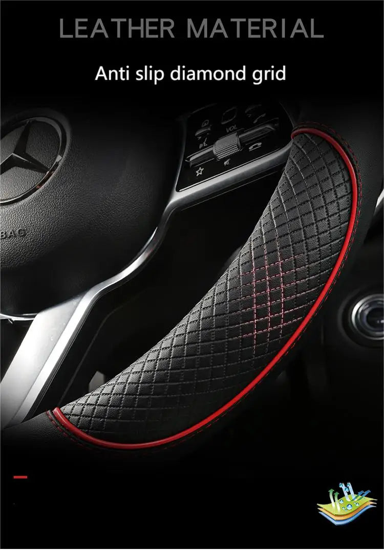 Universal Leather Steering Wheel Cover – Anti-Slip & All-Season Fit