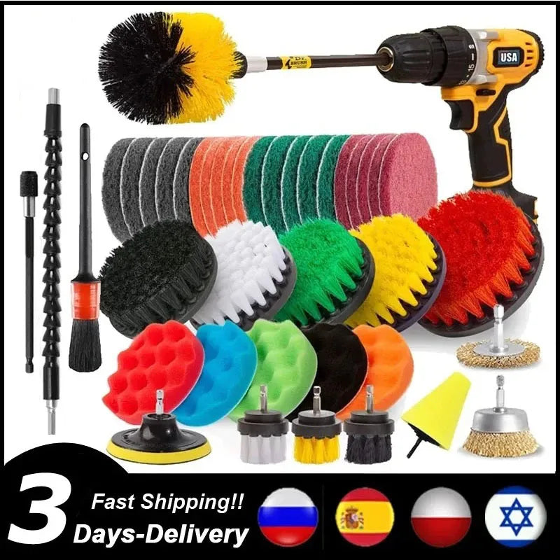 Electric Drill Brush Cleaning Kit – Multi-Purpose Scrubber Set for Car, Kitchen & Bathroom
