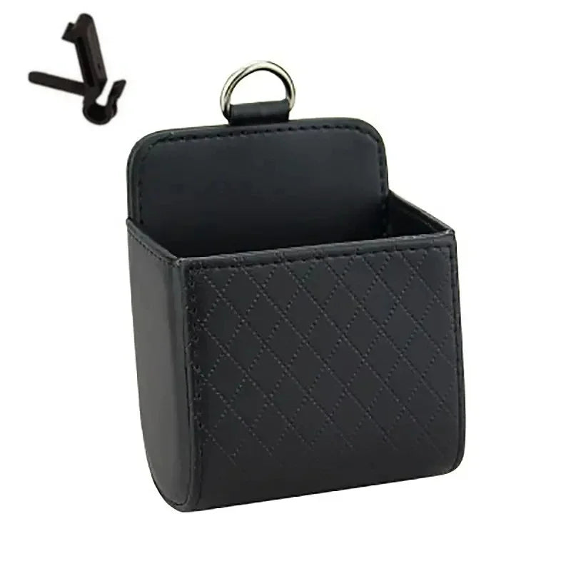 Universal Car Air Vent Hanging Organizer – Leather Storage & Phone Holder