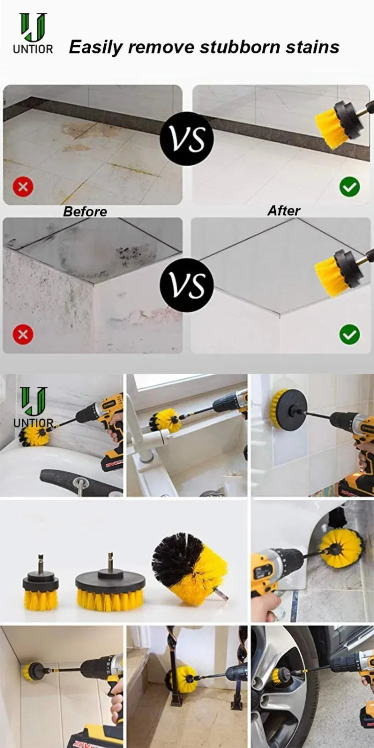 Electric Drill Brush Cleaning Kit – Multi-Purpose Scrubber Set for Car, Kitchen & Bathroom