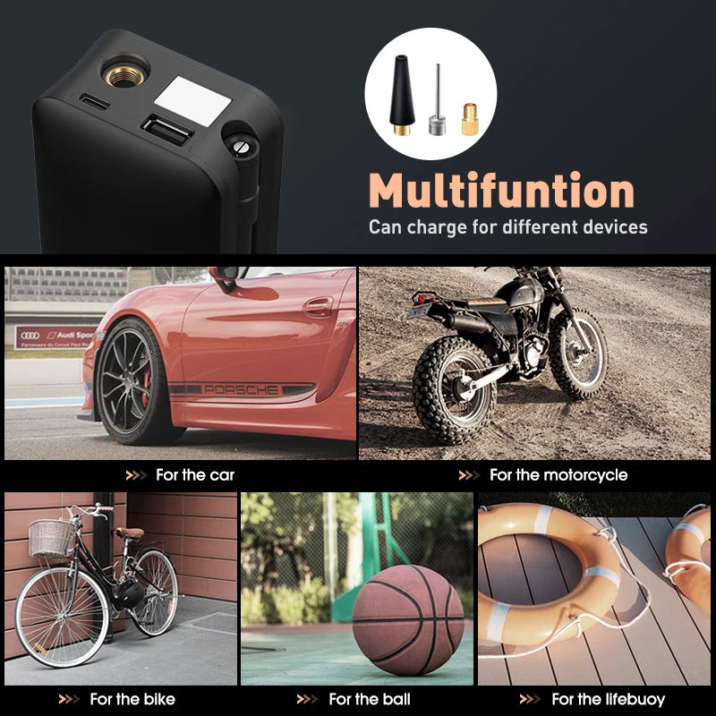 CARSUN Cordless Air Pump – Rechargeable Digital Tire Inflator for Car, Bike & Balls