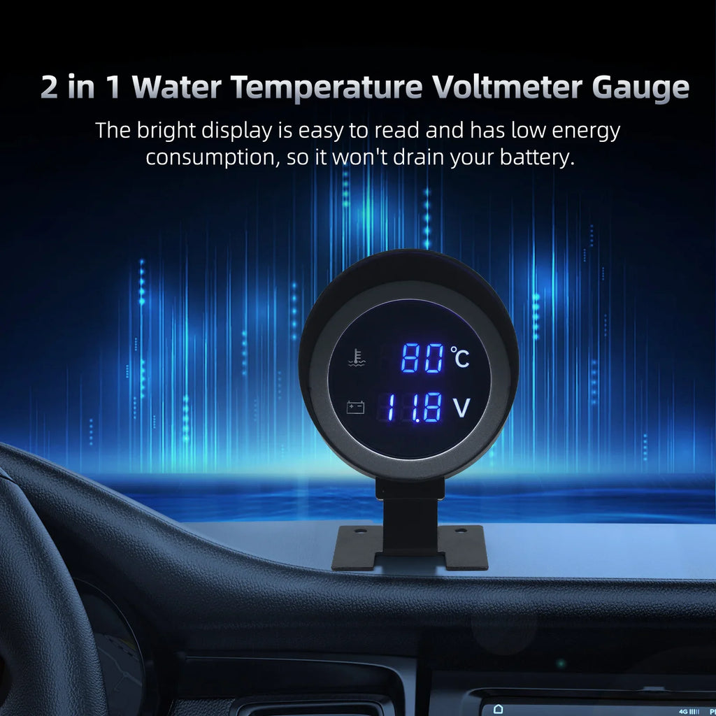 2-in-1 LED Digital Water Temp & Voltmeter – 12V/24V Car & Truck Gauge