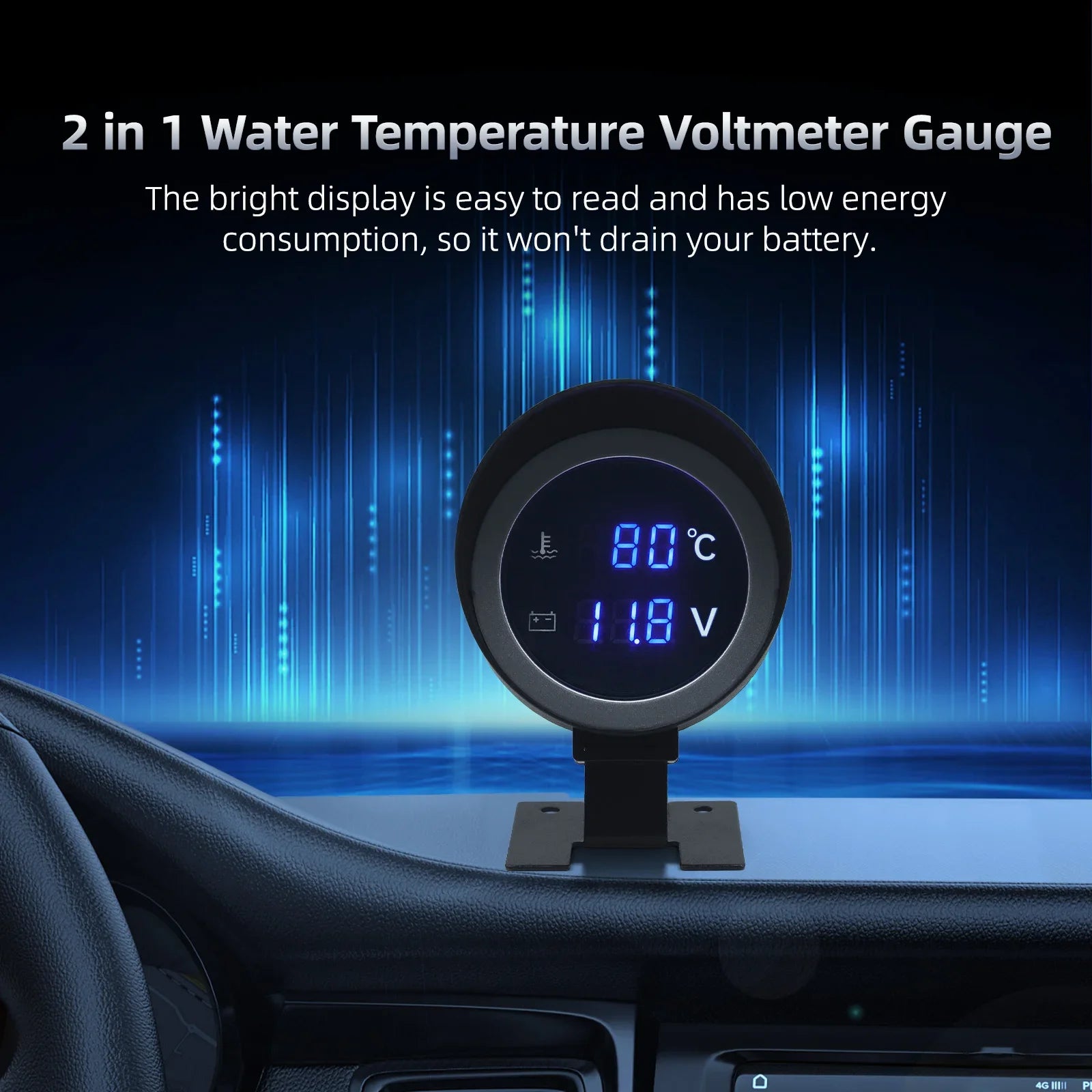 2-in-1 LED Digital Water Temp & Voltmeter – 12V/24V Car & Truck Gauge