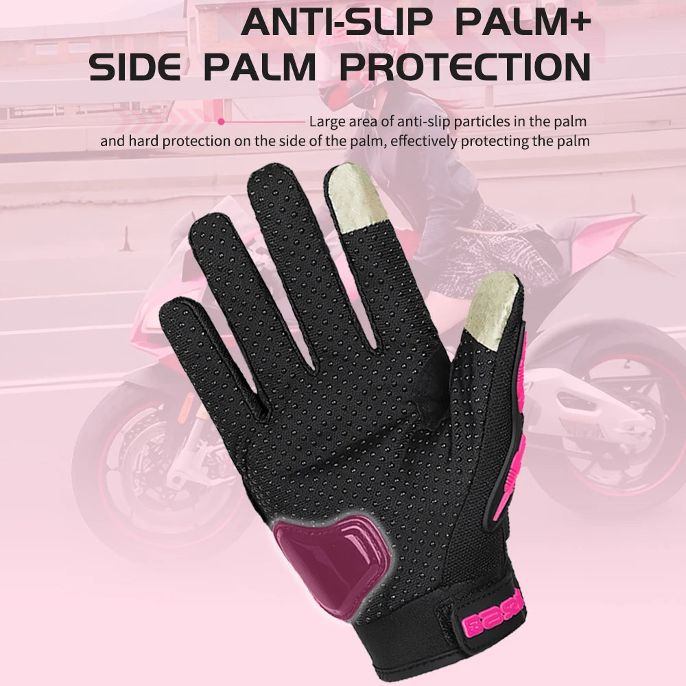 Unisex Touchscreen Moto Gloves – Pink & Black Lightweight Motorbike Gloves