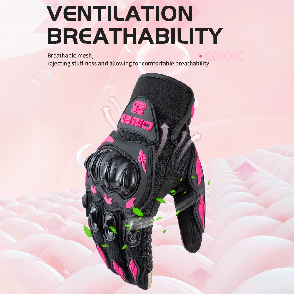 Unisex Touchscreen Moto Gloves – Pink & Black Lightweight Motorbike Gloves